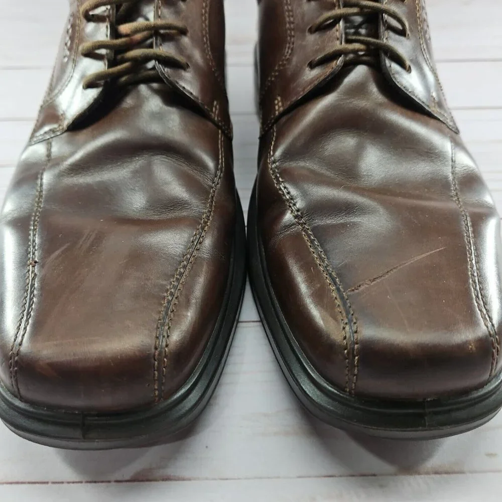 ECCO Helsinki Mens 44 Size 10/10.5 Brown Leather Bike-Toe Oxford‎ Dress Casual